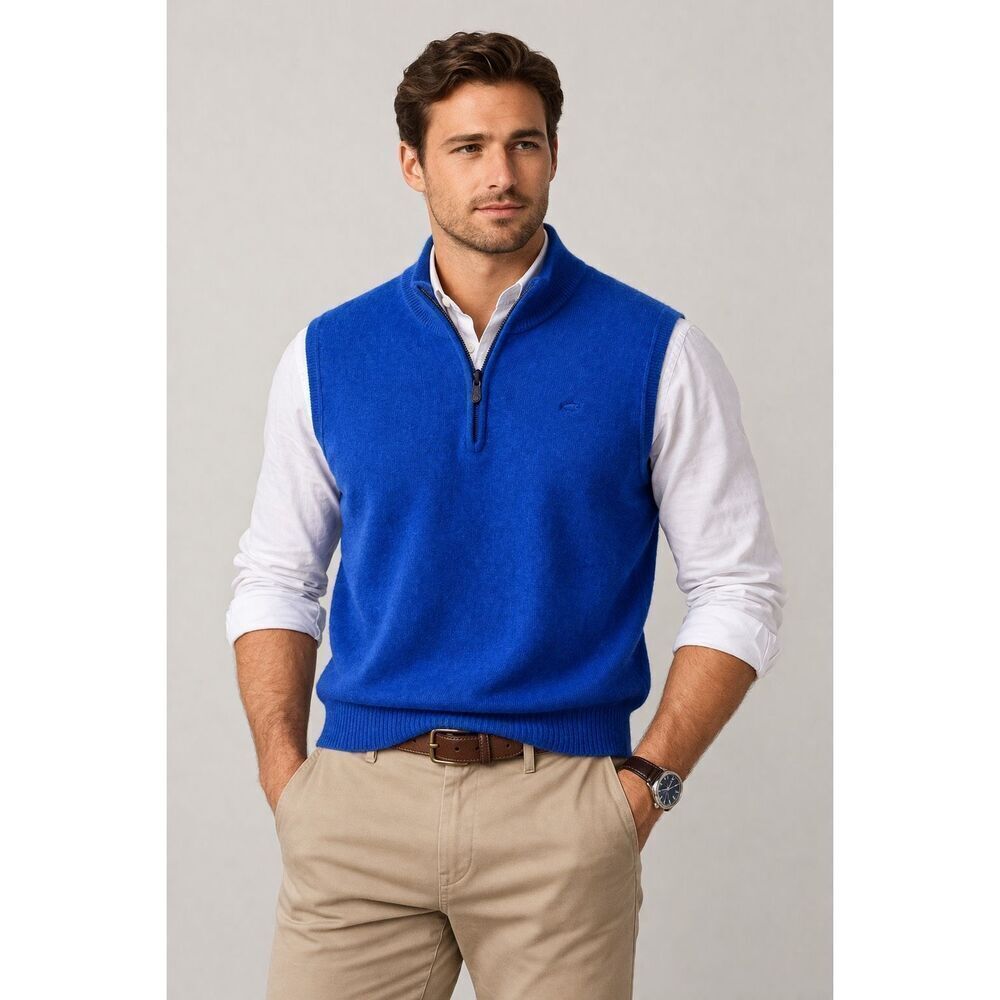 Southern Tide Blue Quarter Zip Sweater Vest Mens Large Wool Blend